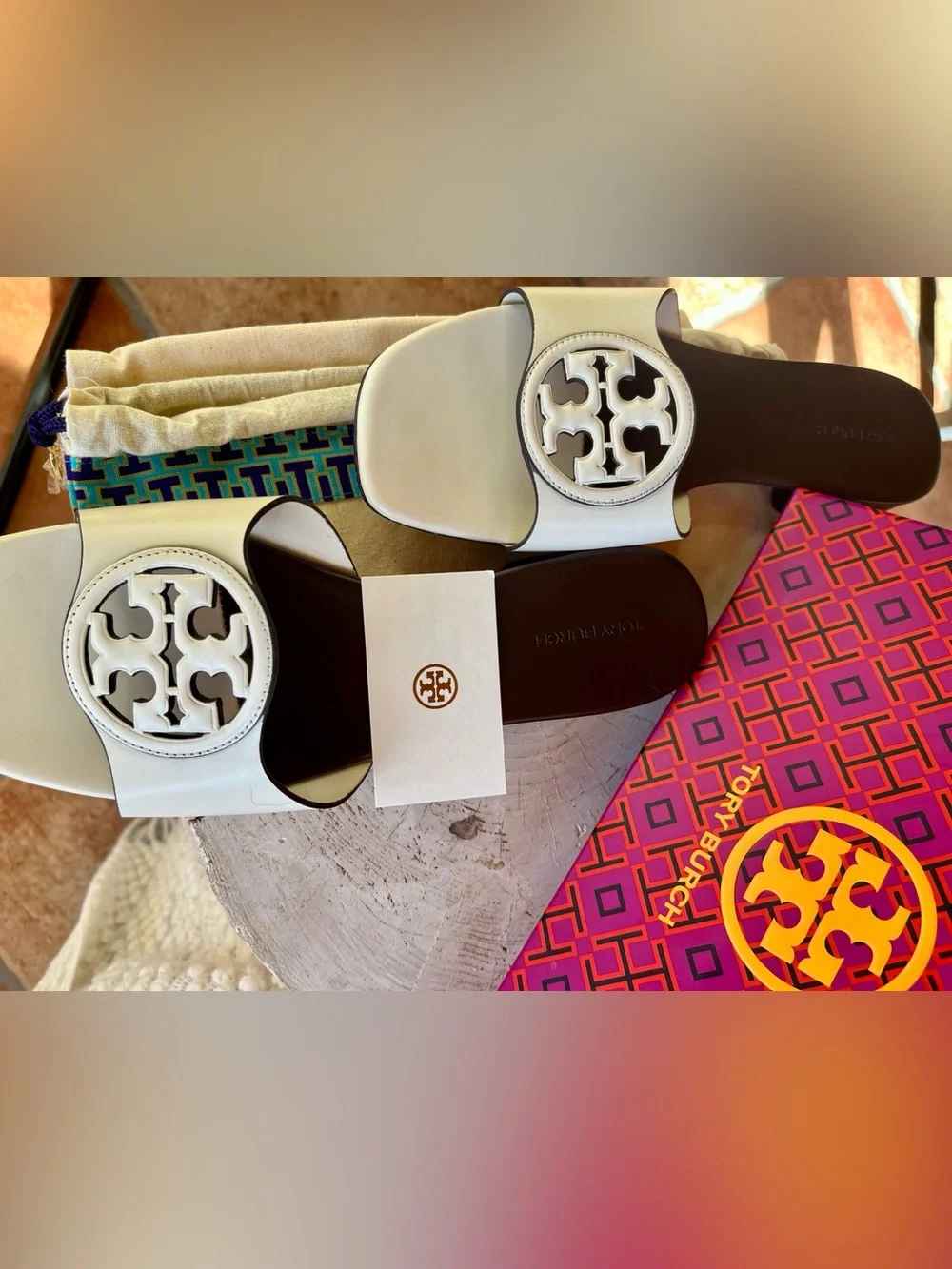 Tory Burch Cream Logo Slide Mules